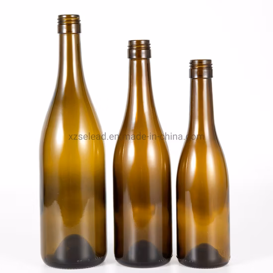 187 ml, 375 ml, 500 ml, 750 ml, 1000 ml, Bordeaux-Burgunder-Form, Rotwein-Glasflasche, grüne Glas-Traubenweinflasche
